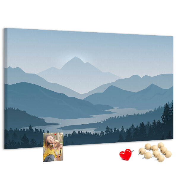 Tableau affichage liège Paysage de montagne aux nuances de bleu