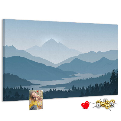 Tableau affichage liège Paysage de montagne aux nuances de bleu