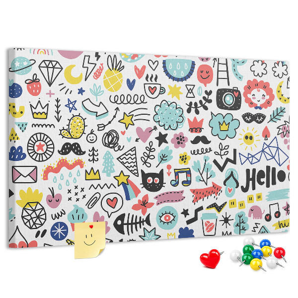 Tableau de liège Motifs colorés avec des dessins dessinés.