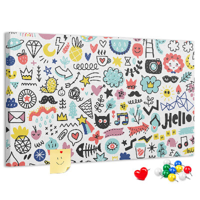 Tableau de liège Motifs colorés avec des dessins dessinés.