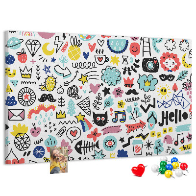 Tableau de liège Motifs colorés avec des dessins dessinés.