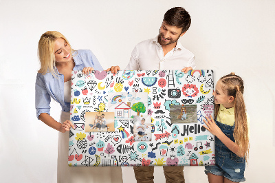 Tableau de liège Motifs colorés avec des dessins dessinés.