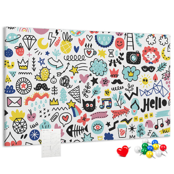 Tableau de liège Motifs colorés avec des dessins dessinés.