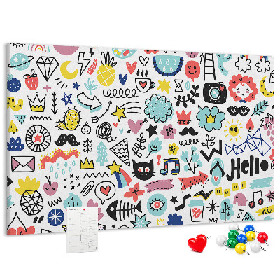 Tableau de liège Motifs colorés avec des dessins dessinés.