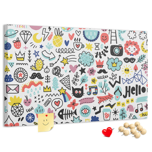 Tableau de liège Motifs colorés avec des dessins dessinés.