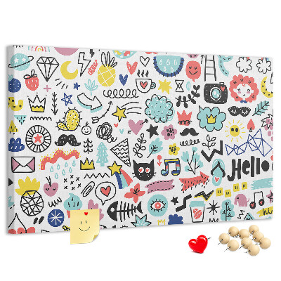 Tableau de liège Motifs colorés avec des dessins dessinés.