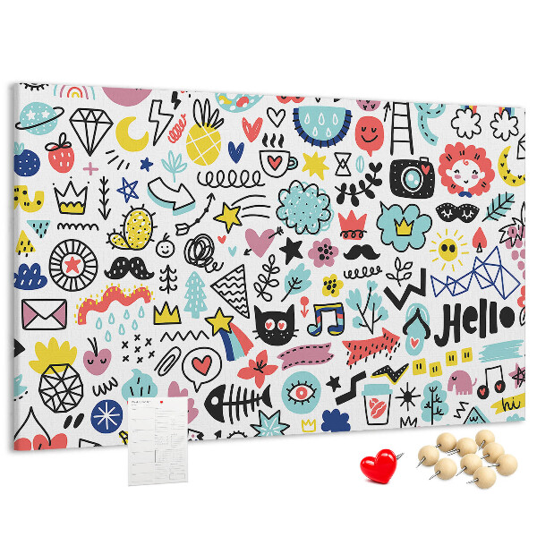 Tableau de liège Motifs colorés avec des dessins dessinés.