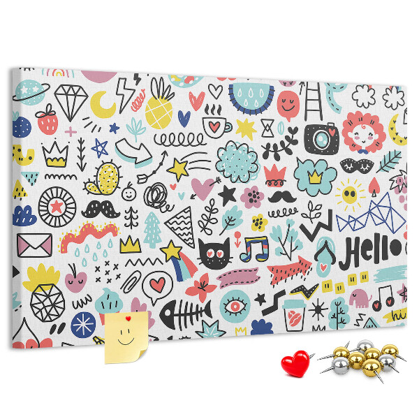 Tableau de liège Motifs colorés avec des dessins dessinés.