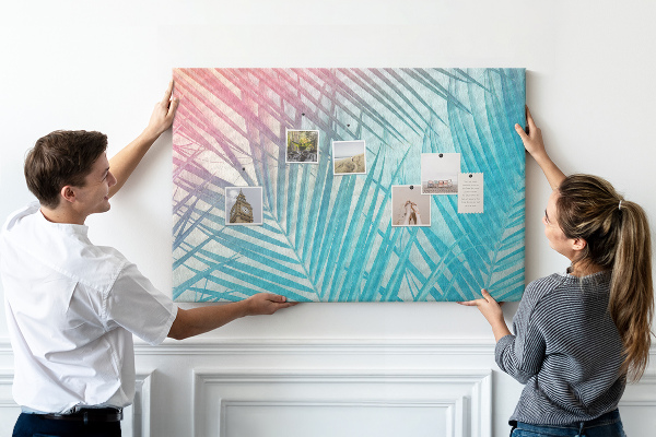 Tableau en liège Feuilles tropicales sur fond pastel