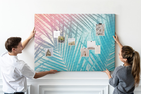 Tableau en liège Feuilles tropicales sur fond pastel