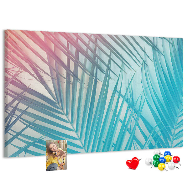 Tableau en liège Feuilles tropicales sur fond pastel