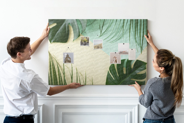 Tableau affichage liège Feuilles tropicales sur fond pastel