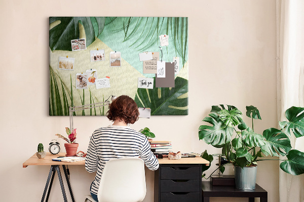 Tableau affichage liège Feuilles tropicales sur fond pastel
