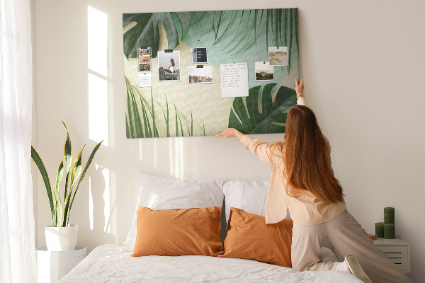 Tableau affichage liège Feuilles tropicales sur fond pastel