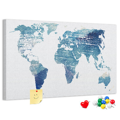Tableau de liège Carte du monde abstraite dans des tons de bleu