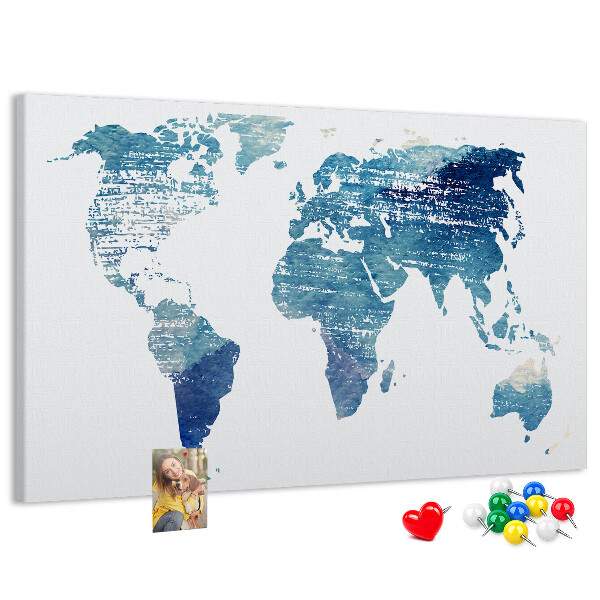 Tableau de liège Carte du monde abstraite dans des tons de bleu