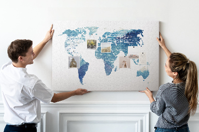 Tableau de liège Carte du monde abstraite dans des tons de bleu