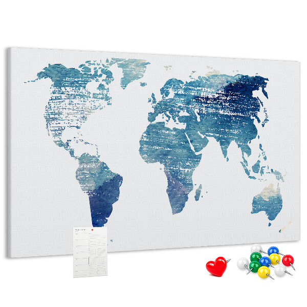 Tableau de liège Carte du monde abstraite dans des tons de bleu