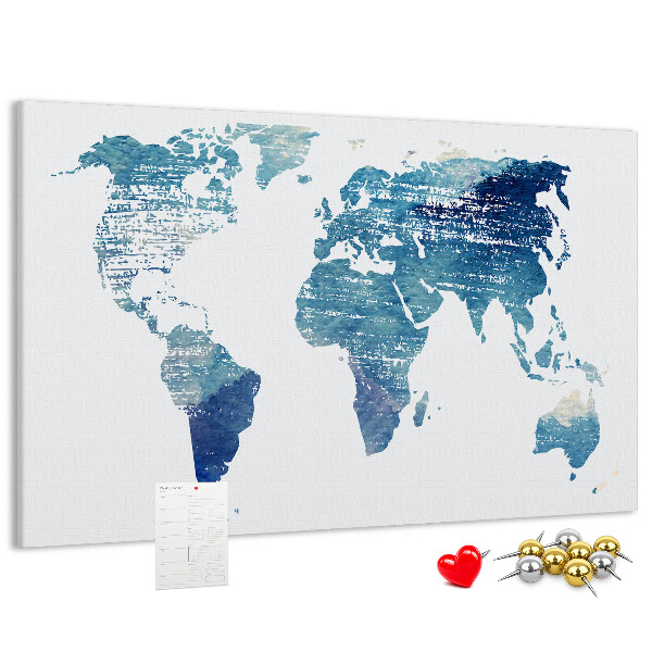 Tableau de liège Carte du monde abstraite dans des tons de bleu