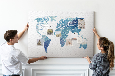 Tableau de liège Carte du monde abstraite dans des tons de bleu