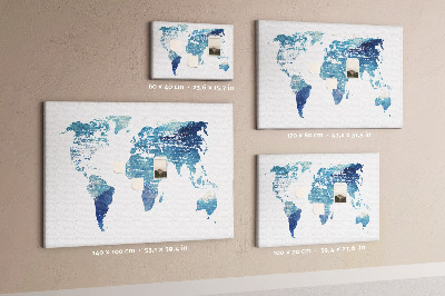 Tableau de liège Carte du monde abstraite dans des tons de bleu