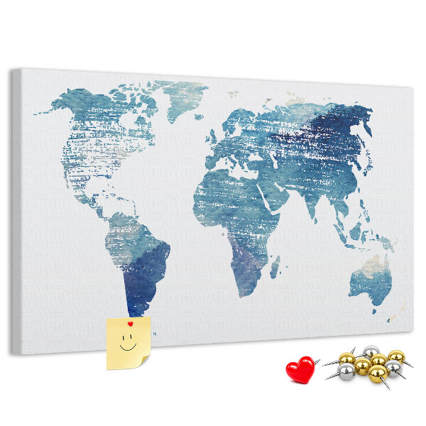 Tableau de liège Carte du monde abstraite dans des tons de bleu