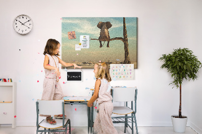 Tableau affichage liège Un éléphant sur une branche dans un paysage désertique