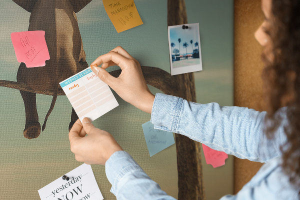 Tableau affichage liège Un éléphant sur une branche dans un paysage désertique