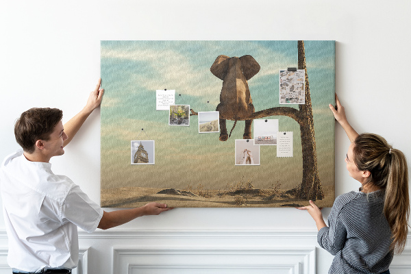 Tableau affichage liège Un éléphant sur une branche dans un paysage désertique