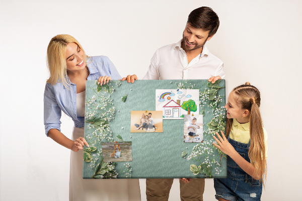 Tableau de liège Motif floral sur fond vert