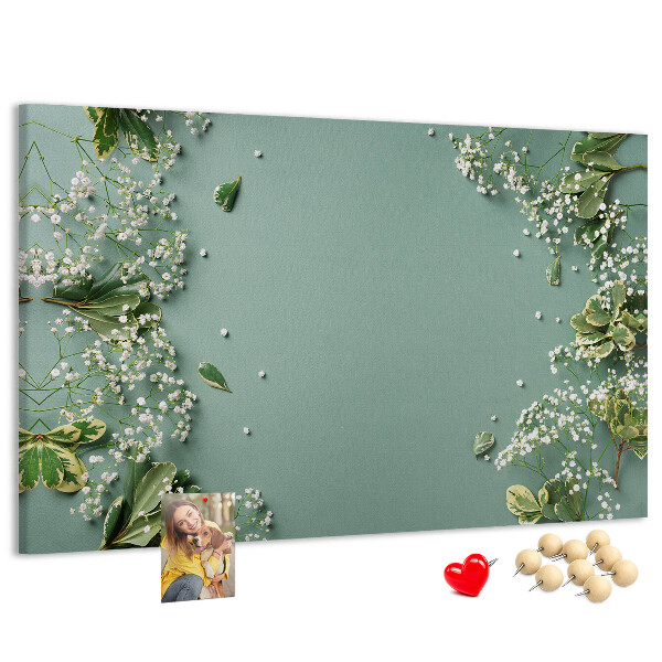 Tableau de liège Motif floral sur fond vert