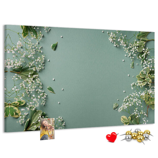 Tableau de liège Motif floral sur fond vert