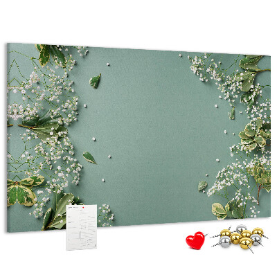 Tableau de liège Motif floral sur fond vert