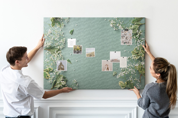 Tableau de liège Motif floral sur fond vert