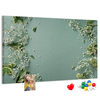 Tableau de liège Motif floral sur fond vert