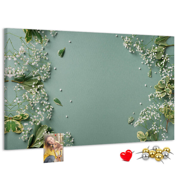 Tableau de liège Motif floral sur fond vert