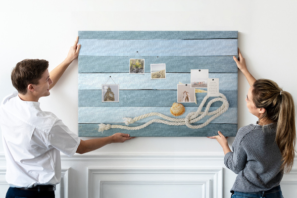 Tableau en liège Paysage marin avec coquillages et ficelle