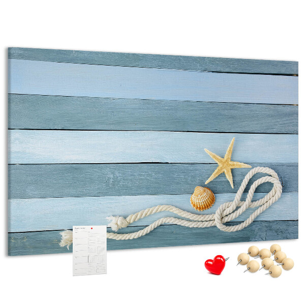 Tableau en liège Paysage marin avec coquillages et ficelle