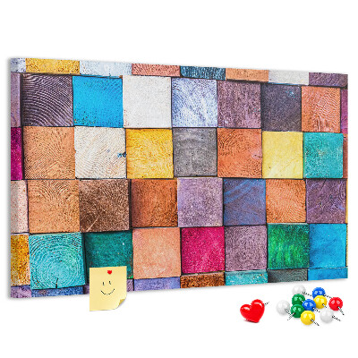 Tableau en liège Carrés colorés dans un motif en bois