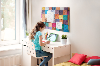 Tableau en liège Carrés colorés dans un motif en bois