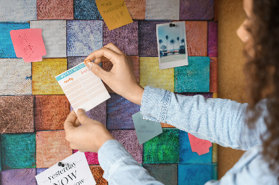 Tableau en liège Carrés colorés dans un motif en bois