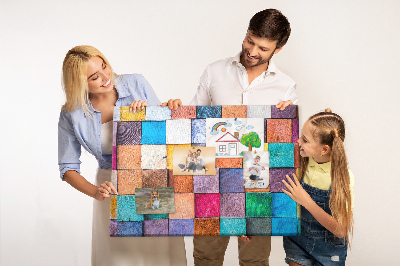 Tableau en liège Carrés colorés dans un motif en bois