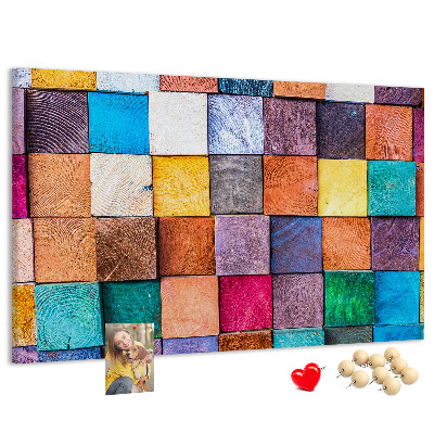 Tableau en liège Carrés colorés dans un motif en bois