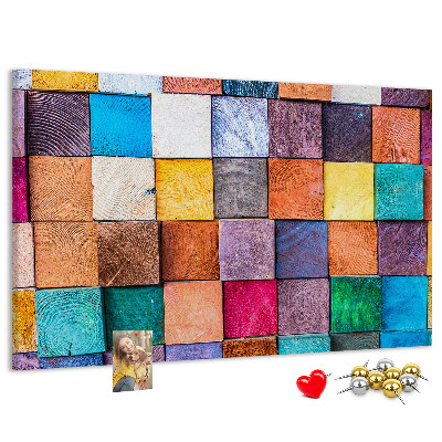 Tableau en liège Carrés colorés dans un motif en bois
