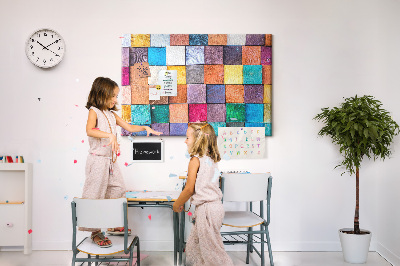 Tableau en liège Carrés colorés dans un motif en bois