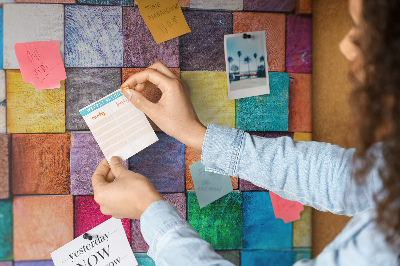 Tableau en liège Carrés colorés dans un motif en bois
