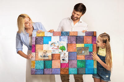 Tableau en liège Carrés colorés dans un motif en bois