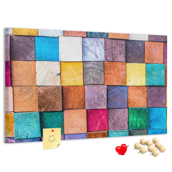 Tableau en liège Carrés colorés dans un motif en bois