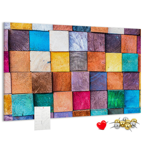 Tableau en liège Carrés colorés dans un motif en bois