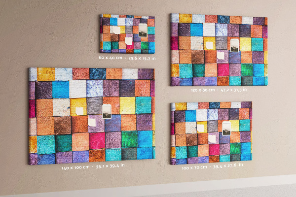 Tableau en liège Carrés colorés dans un motif en bois